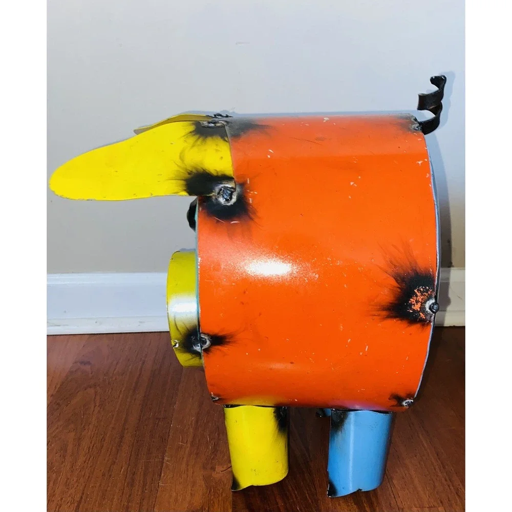 MULTI COLORED TIN PIG FOR GARDEN  Or Home 12x6….